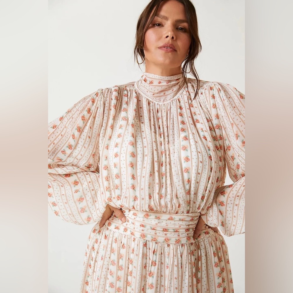 Anthropologie Let Me Be Mock Neck Sheer Mini Dress in Pink Combo, Size LG; NWT - Picture 7 of 16